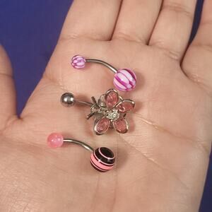 Pink and silver‎ belly ring